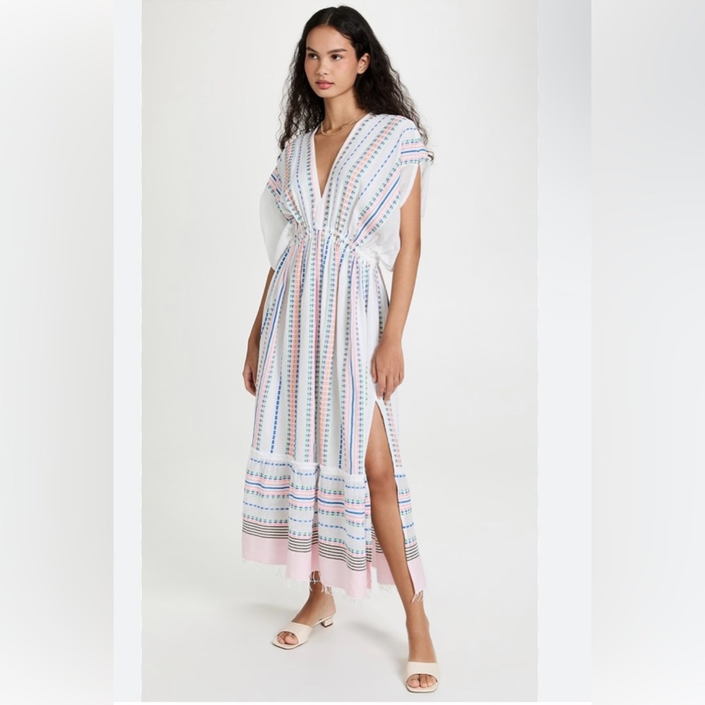 LemLem Doti Plunge Neck Dress Size Small Midi Length - Anthropologie